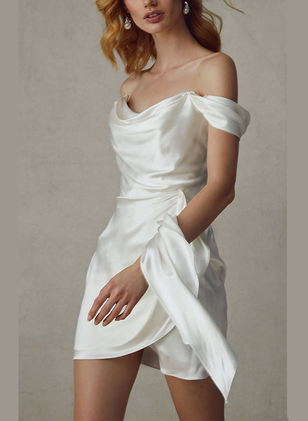 Zephyra | Sheath Off-The-Shoulder Short Mini Silk Like Satin Wedding Dresses