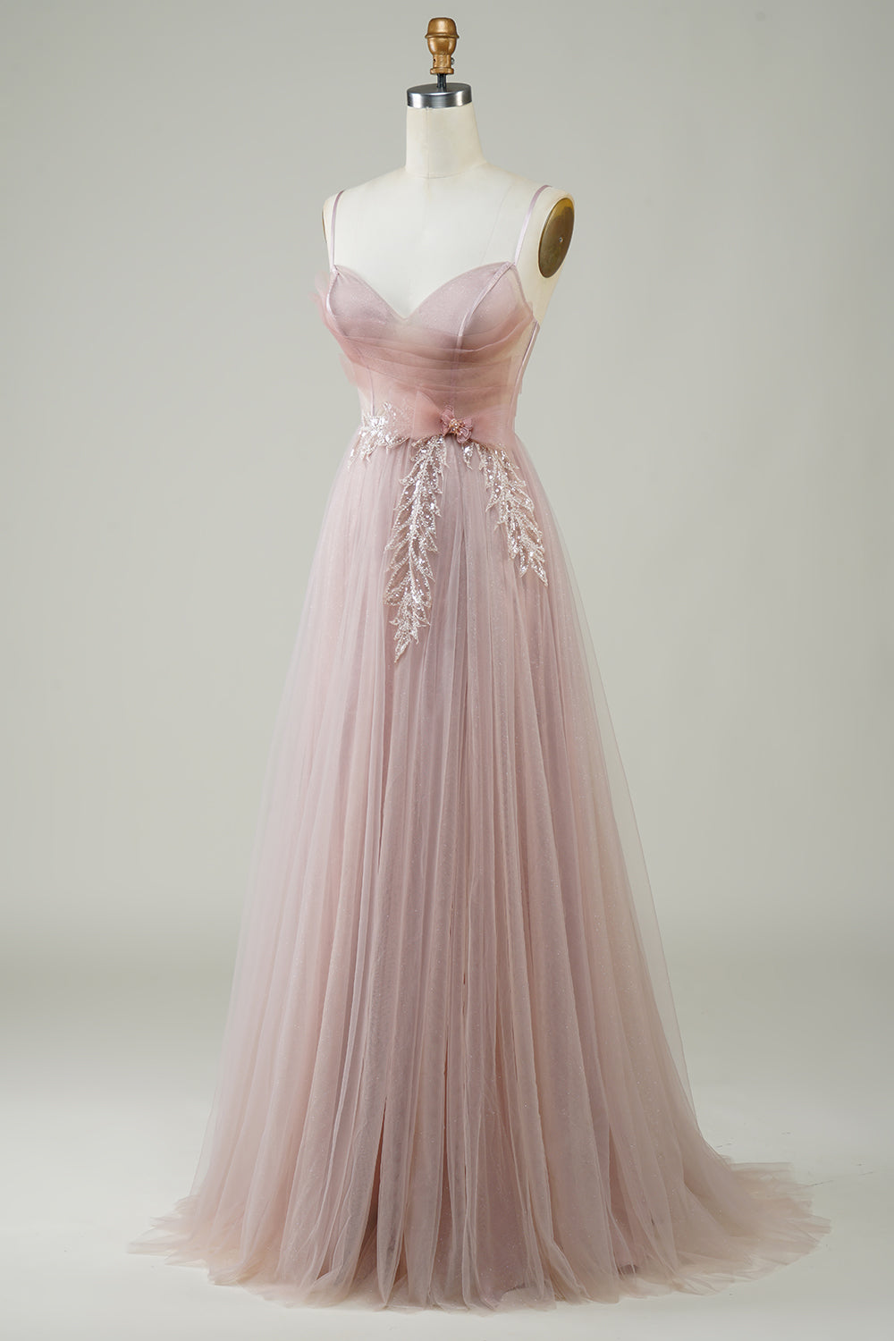 Blush A-Line Corset Long Tulle Prom Dress with Appliques