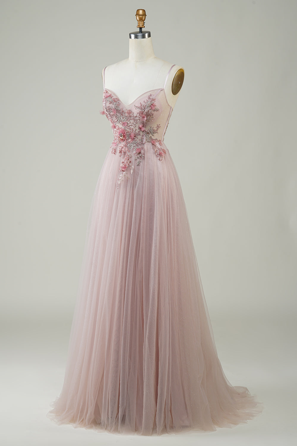 Blush Corset A-Line Long Prom Dress with Flowers