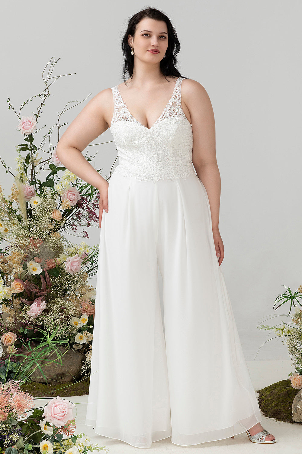 Ivory Lace & Chiffon Jumpsuit for Wedding