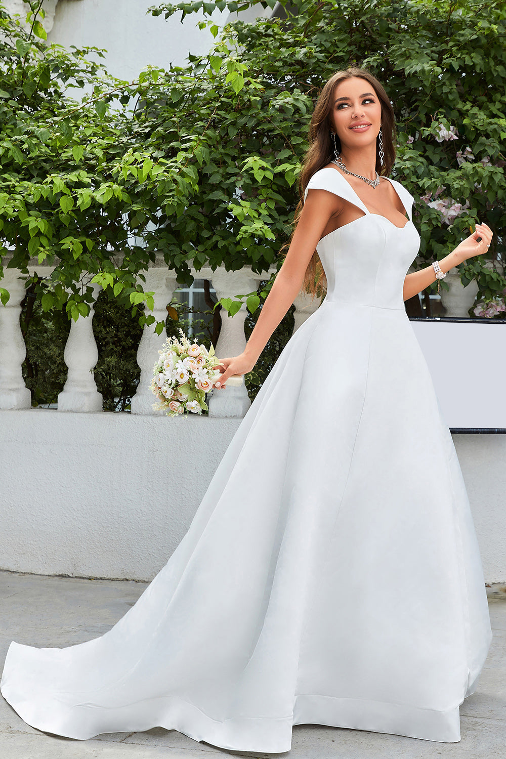 Simple Ivory Satin A-Line Wedding Dress