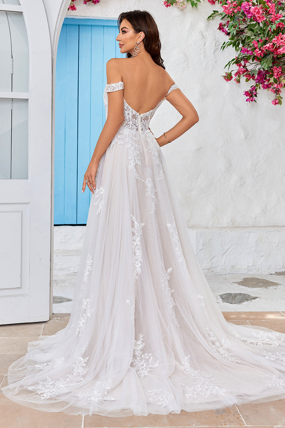 Detachable Off the Shoulder Corset Tulle A Line Wedding Dress