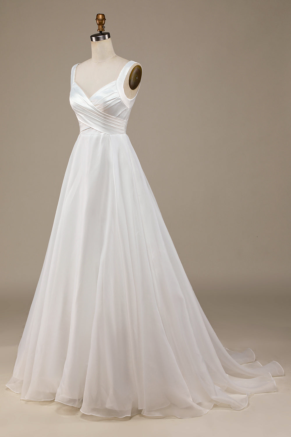 Simple Ivory Organza Scoop Neck Sweep Train Wedding Dress